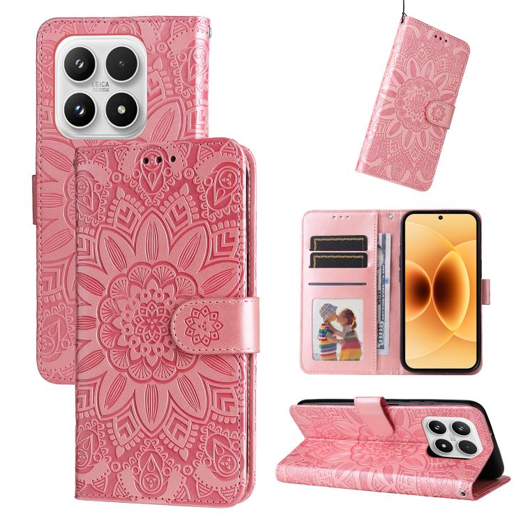 For Xiaomi 17 Embossed Sunflower Leather Phone Case(Pink)