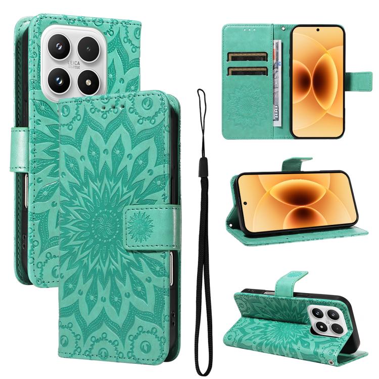 For Xiaomi 17 Embossed Sunflower Pattern Flip Leather Phone Case(Green)