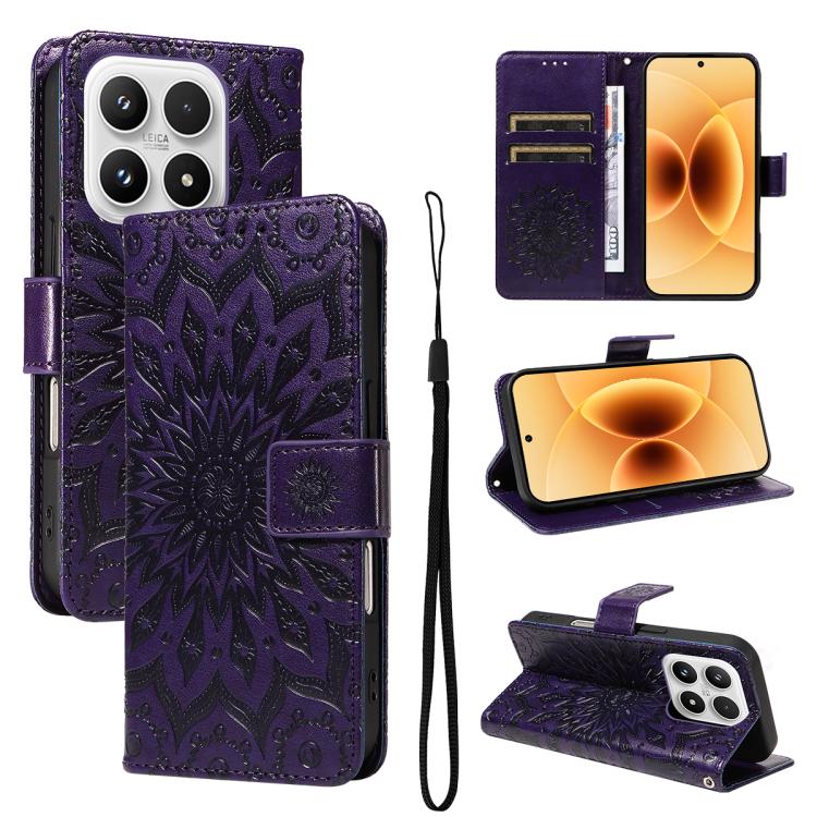For Xiaomi 17 Embossed Sunflower Pattern Flip Leather Phone Case(Purple)