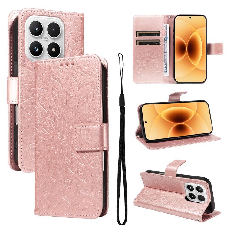 For Xiaomi 17 Embossed Sunflower Pattern Flip Leather Phone Case(Rose Gold)