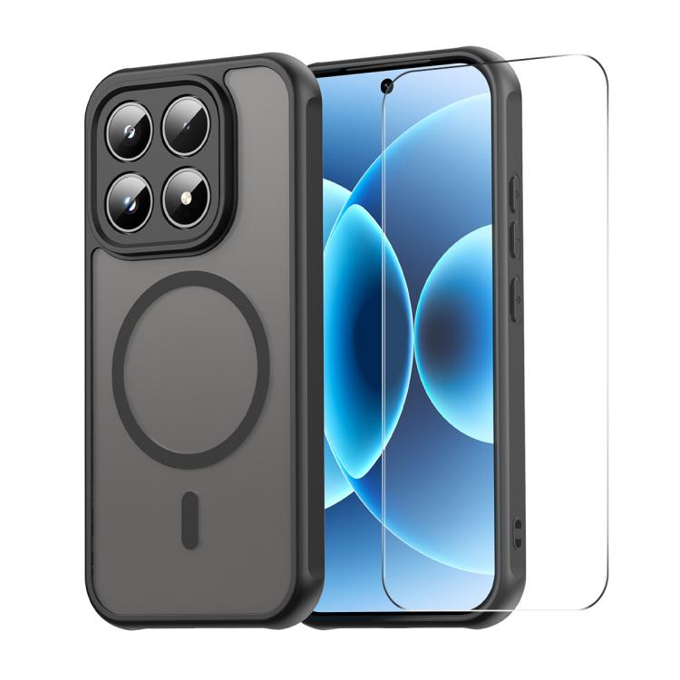 For Xiaomi 17 ENKAY Hat-Prince MagSafe Matte Translucent Shockproof Phone Case with 0.18mm High Aluminum-silicon Glass Film(Black)