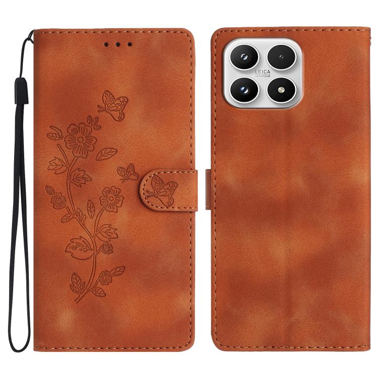 For Xiaomi 17 Flower Butterfly Embossing Pattern Leather Phone Case(Brown)