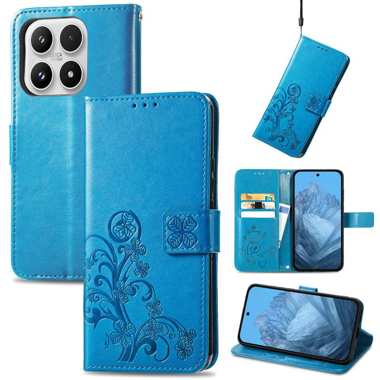 For Xiaomi 17 Four-leaf Clasp Embossed Buckle Leather Phone Case(Blue)