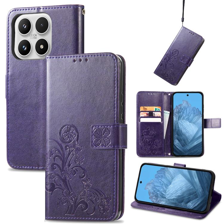 For Xiaomi 17 Four-leaf Clasp Embossed Buckle Leather Phone Case(Purple)