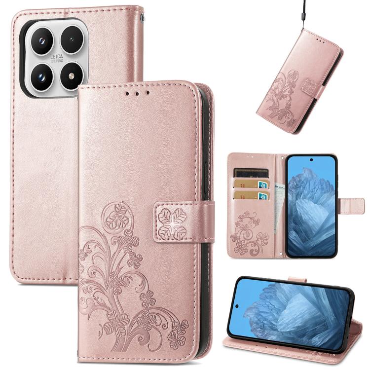 For Xiaomi 17 Four-leaf Clasp Embossed Buckle Leather Phone Case(Rose Gold)
