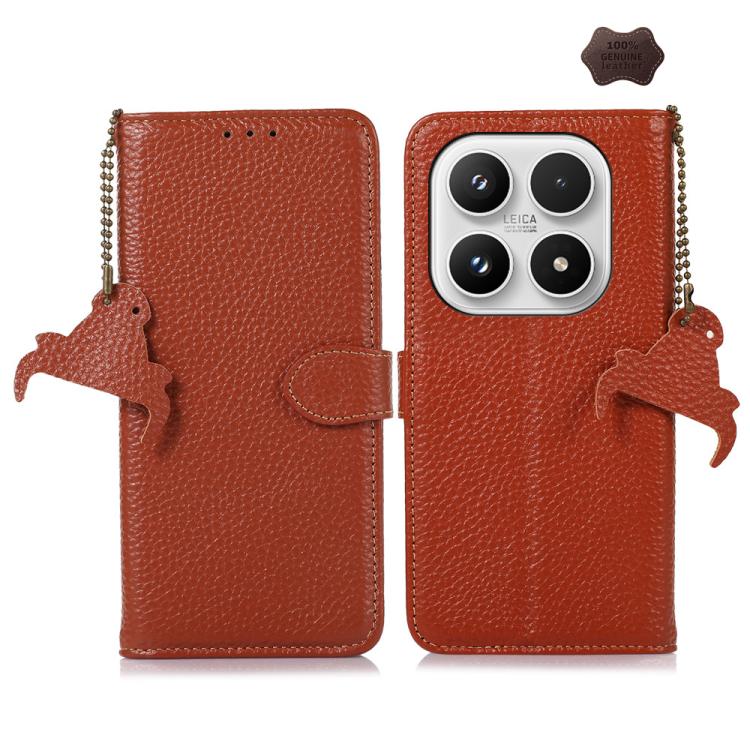 For Xiaomi 17 Genuine Leather Litchi Texture RFID Leather Phone Case(Coffee)