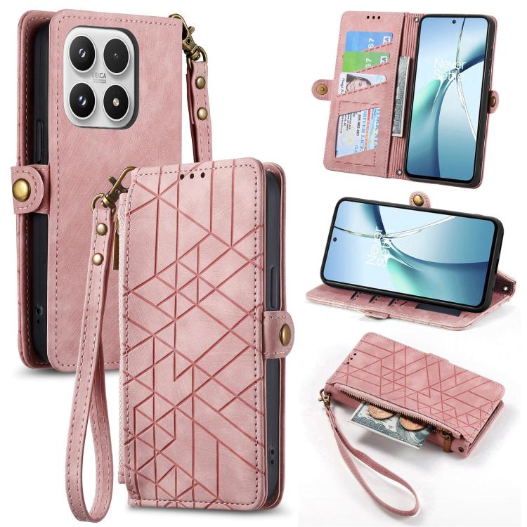 For Xiaomi 17 Geometric Zipper Wallet Side Buckle Leather Phone Case(Pink)