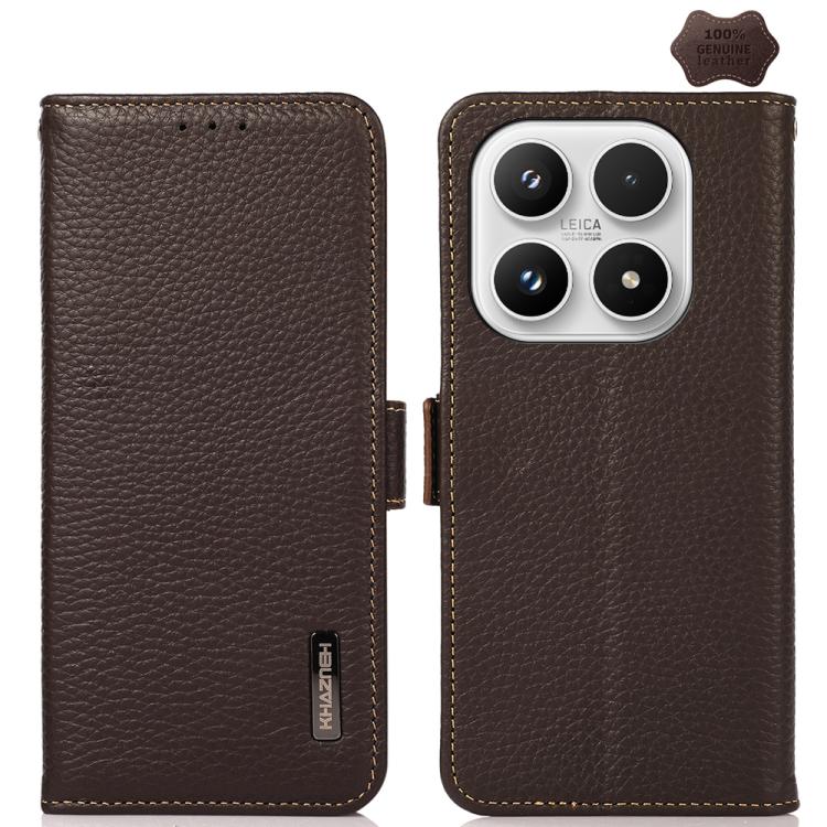 For Xiaomi 17 KHAZNEH Side-Magnetic Litchi Genuine Leather RFID Phone Case(Brown)