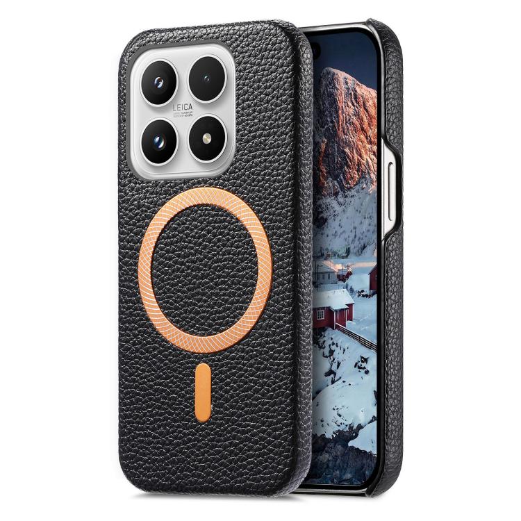 For Xiaomi 17 Litchi Texture Brushed MagSafe PU Back Cover Phone Case(Black)