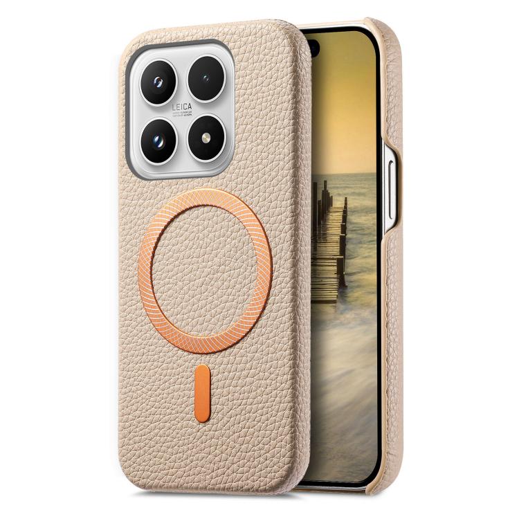 For Xiaomi 17 Litchi Texture Brushed MagSafe PU Back Cover Phone Case(Khaki)