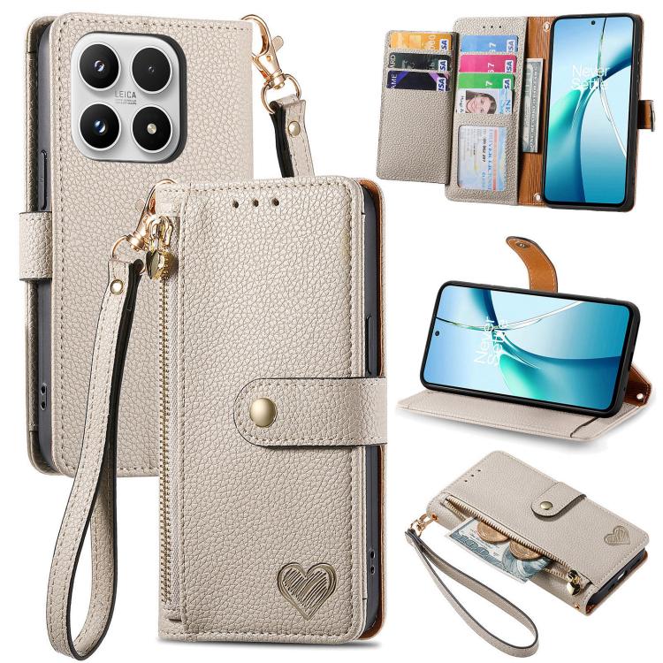 For Xiaomi 17 Love Zipper Lanyard Leather Phone Case(Gray)