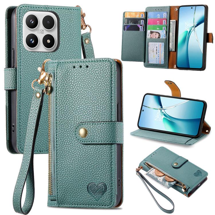 For Xiaomi 17 Love Zipper Lanyard Leather Phone Case(Green)