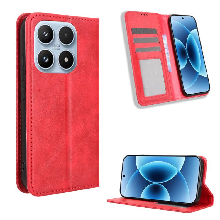 For Xiaomi 17 Magnetic Buckle Retro Texture Leather Phone Case(Red)
