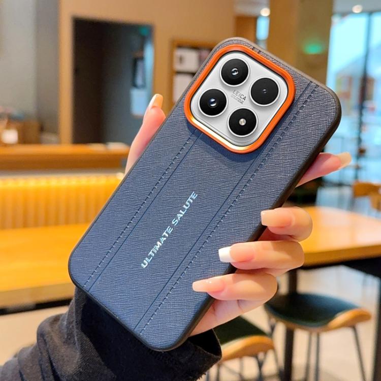 For Xiaomi 17 Metal Camera Lens Frame Buttons Vegan Leather Phone Case(Blue)