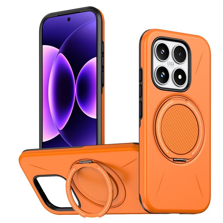 For Xiaomi 17 Metal Rotation Holder MagSafe TPU Hybrid PC Phone Case(Orange)