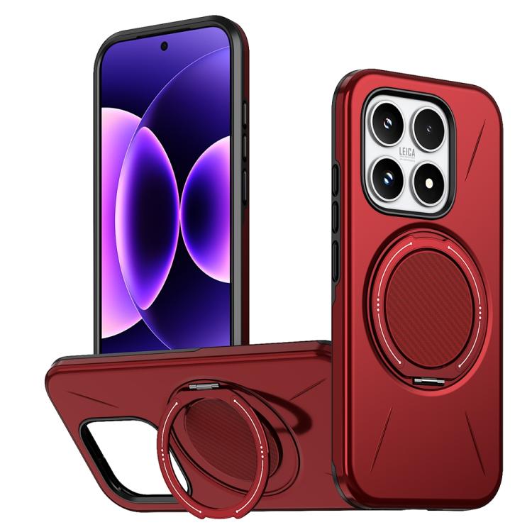 For Xiaomi 17 Metal Rotation Holder MagSafe TPU Hybrid PC Phone Case(Red)