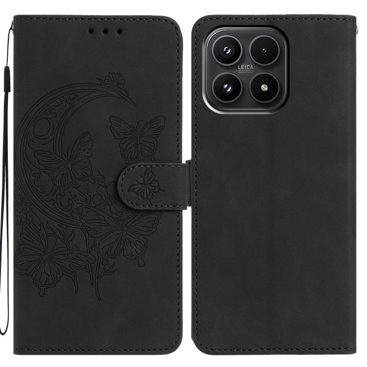For Xiaomi 17 Moonlit Butterfly Dance Pattern Embossed Leather Phone Case(Black)