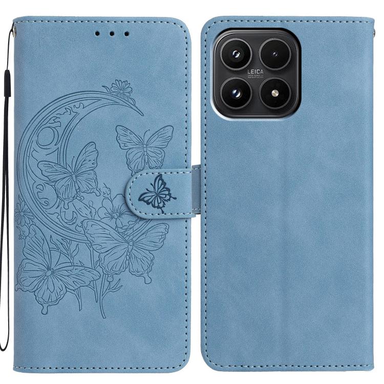 For Xiaomi 17 Moonlit Butterfly Dance Pattern Embossed Leather Phone Case(Blue)
