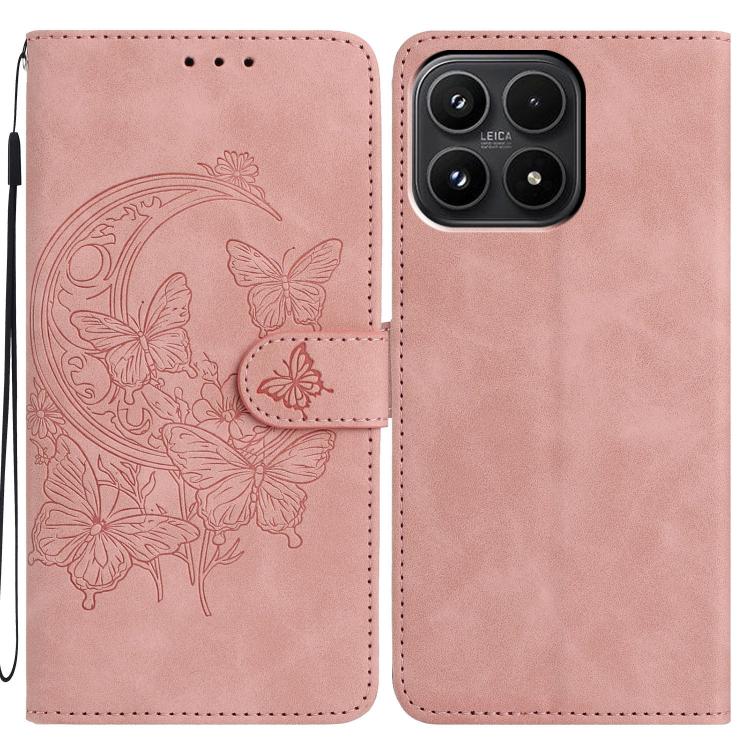 For Xiaomi 17 Moonlit Butterfly Dance Pattern Embossed Leather Phone Case(Pink)