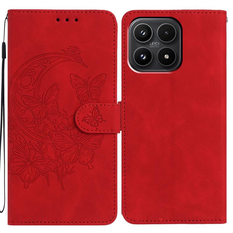 For Xiaomi 17 Moonlit Butterfly Dance Pattern Embossed Leather Phone Case(Red)