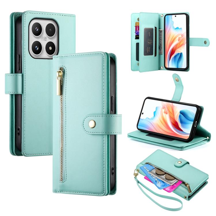 For Xiaomi 17 Nine Card-slot Zipper Wallet Bag Leather Phone Case(Mint Green)