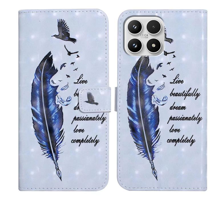 For Xiaomi 17 Oil Embossed 3D Drawing Leather Phone Case(Blue Feather)