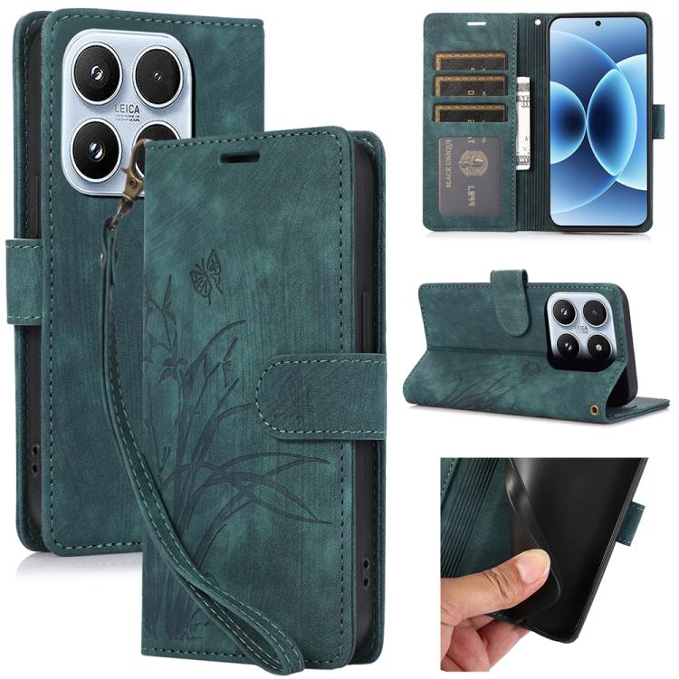 For Xiaomi 17 Orchid Butterfly Embossed Leather Phone Case(Green)