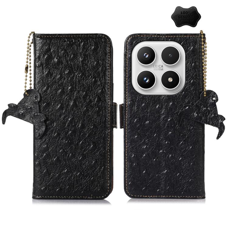 For Xiaomi 17 Ostrich Pattern Genuine Leather RFID Phone Case(Black)