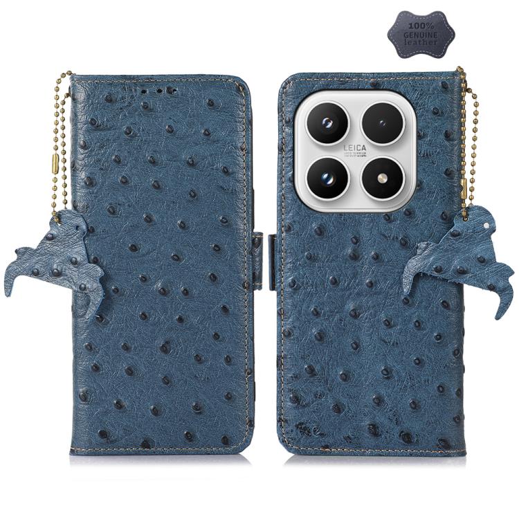 For Xiaomi 17 Ostrich Pattern Genuine Leather RFID Phone Case(Blue)