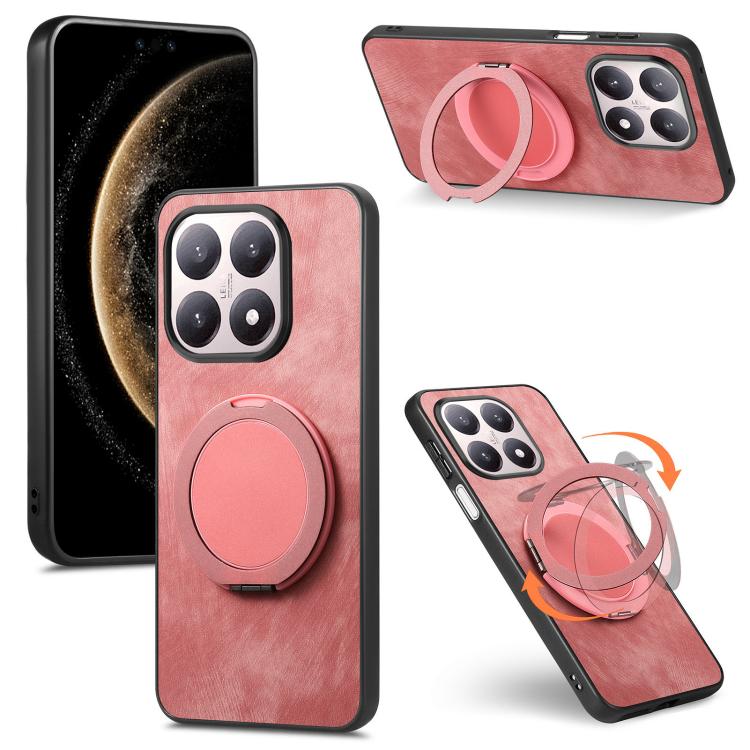 For Xiaomi 17 Retro Leather Rotation Round Holder Phone Case(Pink)