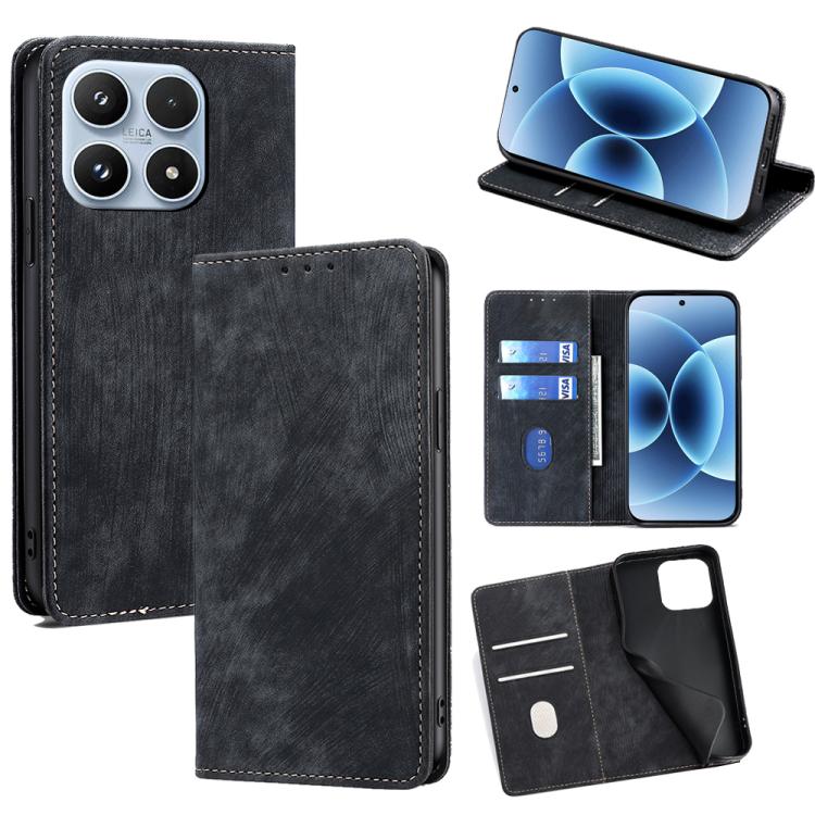For Xiaomi 17 RFID Anti-theft Brush Magnetic Leather Phone Case(Black)