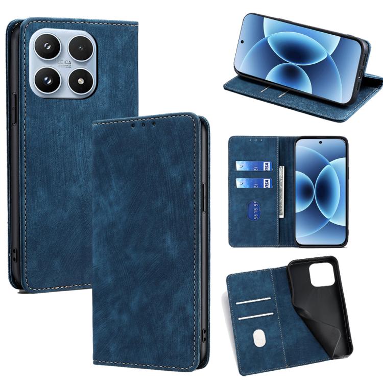 For Xiaomi 17 RFID Anti-theft Brush Magnetic Leather Phone Case(Blue)