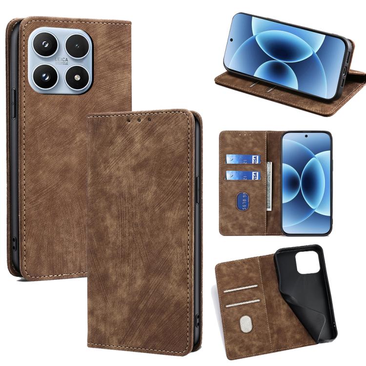 For Xiaomi 17 RFID Anti-theft Brush Magnetic Leather Phone Case(Brown)