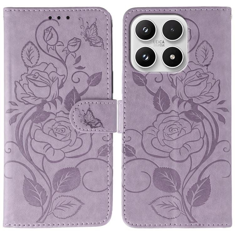 For Xiaomi 17 Rose Butterfly Embossed Leather Phone Case(Purple)