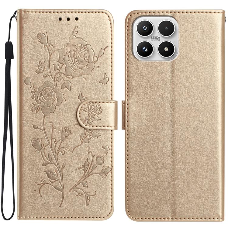For Xiaomi 17 Rose Flower Embossing Pattern Leather Phone Case(Gold)