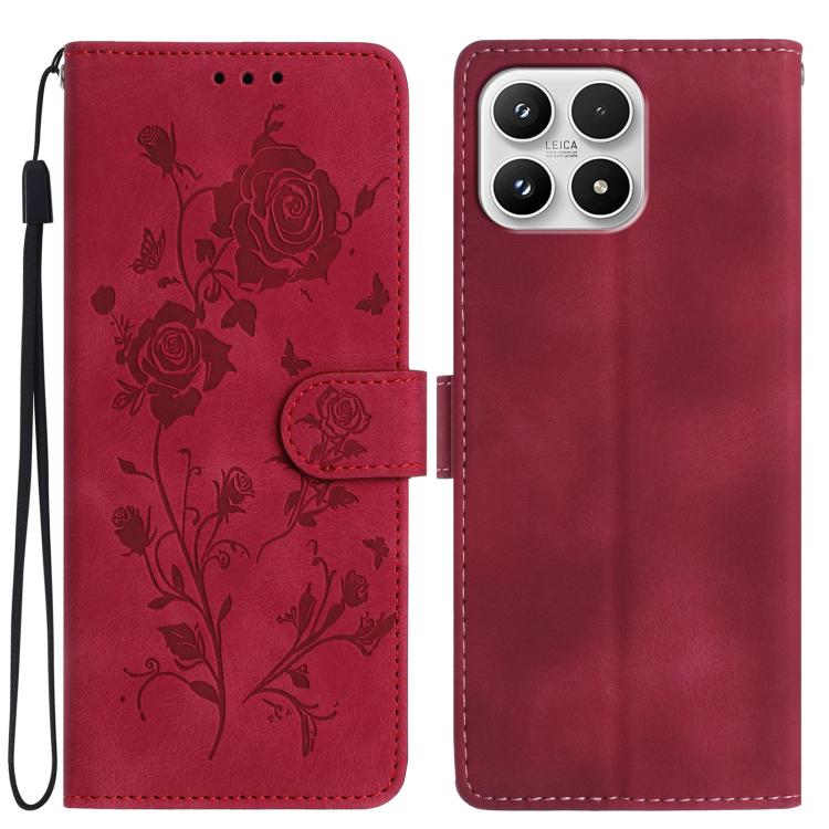 For Xiaomi 17 Rose Flower Embossing Pattern Leather Phone Case(Red)