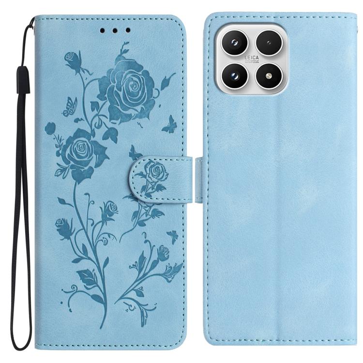 For Xiaomi 17 Rose Flower Embossing Pattern Leather Phone Case(Sky Blue)