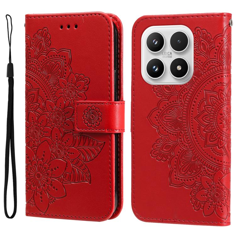 For Xiaomi 17 Seven-petal Flowers Embossing Leather Phone Case(Red)