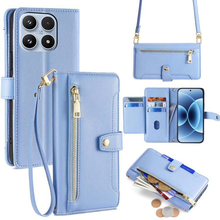 For Xiaomi 17 Sheep Texture Cross-body Zipper Wallet Leather Phone Case(Blue)