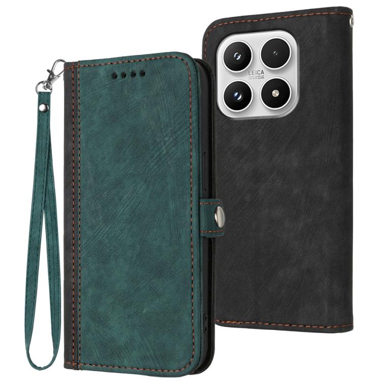 For Xiaomi 17 Side Buckle Double Fold Hand Strap Leather Phone Case(Dark Green)