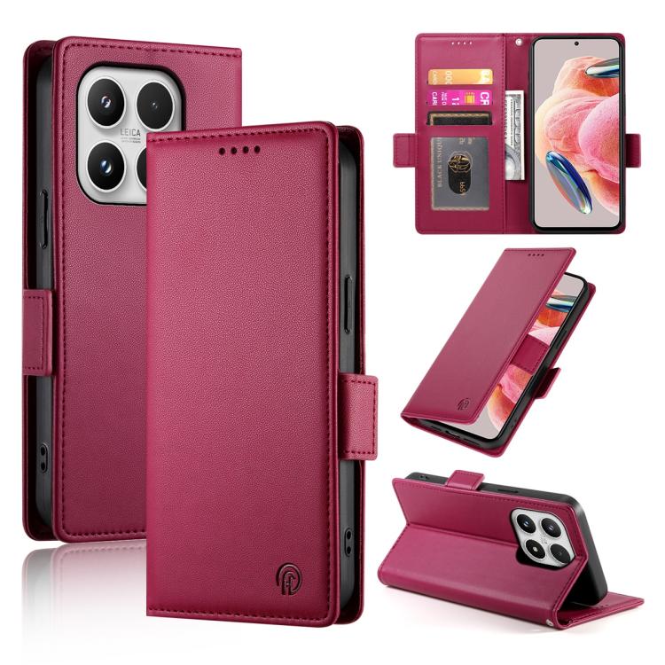 For Xiaomi 17 Side Buckle Magnetic Frosted Leather Phone Case(Wine Red)