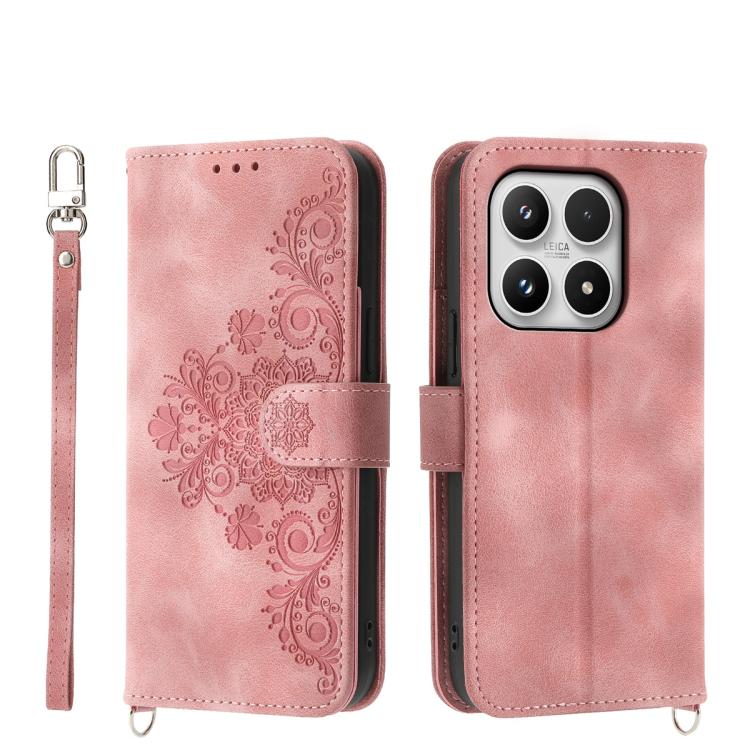 For Xiaomi 17 Skin Feel Flowers Embossed Wallet Leather Phone Case(Pink)