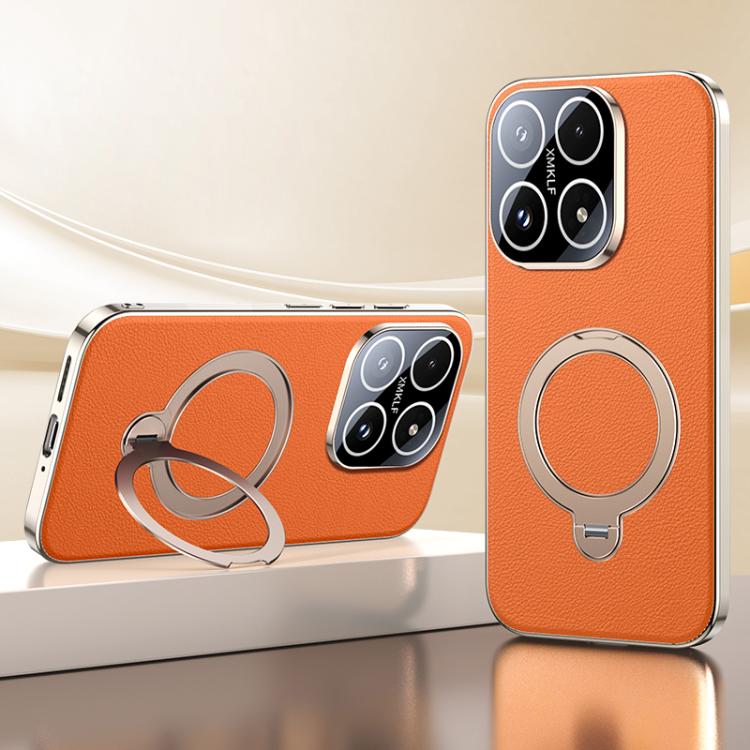 For Xiaomi 17 Skin Feel Leather Texture Cooling MagSafe Phone Case with 360 Degrees Rotating Holder(Orange)