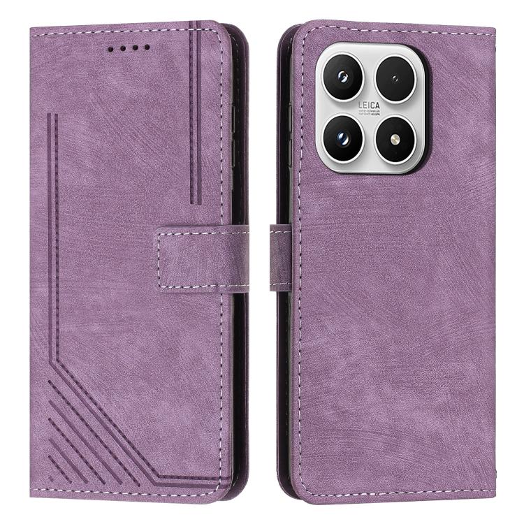 For Xiaomi 17 Skin Feel Stripe Pattern Leather Phone Case with Lanyard(Purple)