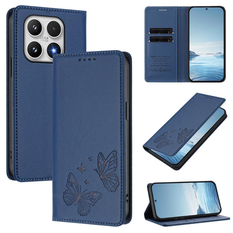 For Xiaomi 17 Strong Magnetic Dual Butterfly RFID Vegan Leather Phone Case(Dark Blue)