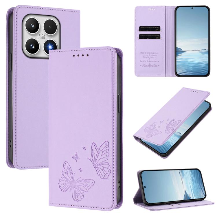 For Xiaomi 17 Strong Magnetic Dual Butterfly RFID Vegan Leather Phone Case(Light Purple)