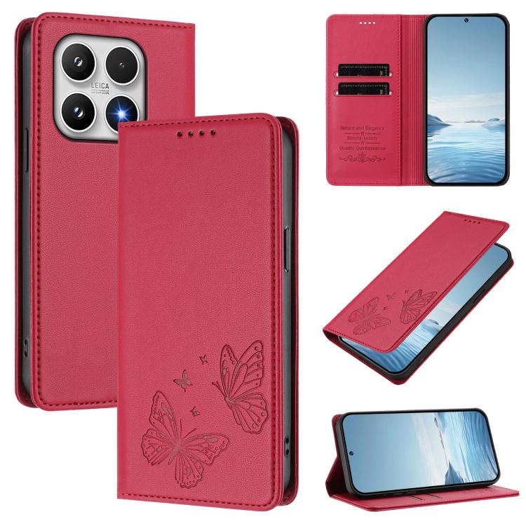 For Xiaomi 17 Strong Magnetic Dual Butterfly RFID Vegan Leather Phone Case(Red)