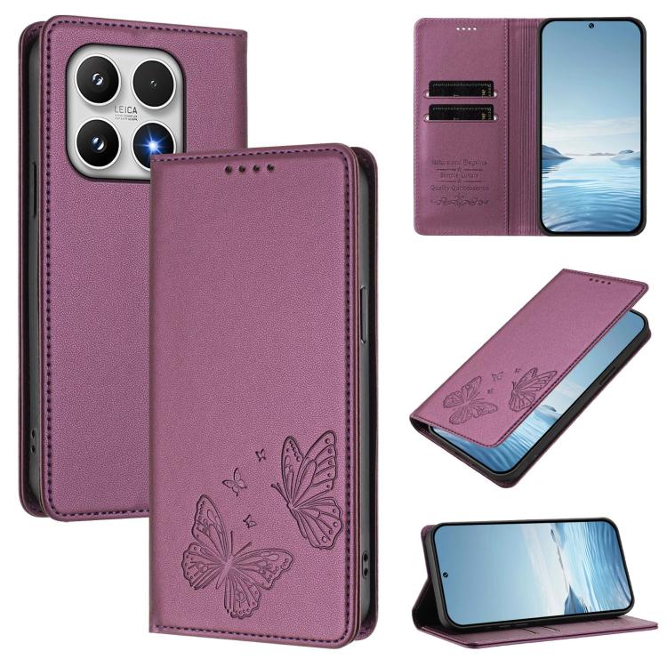 For Xiaomi 17 Strong Magnetic Dual Butterfly RFID Vegan Leather Phone Case(Violet Purple)