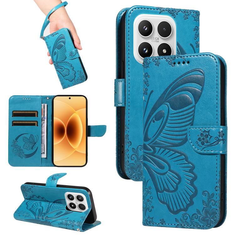 For Xiaomi 17 Swallowtail Butterfly Embossed Leather Phone Case(Blue)