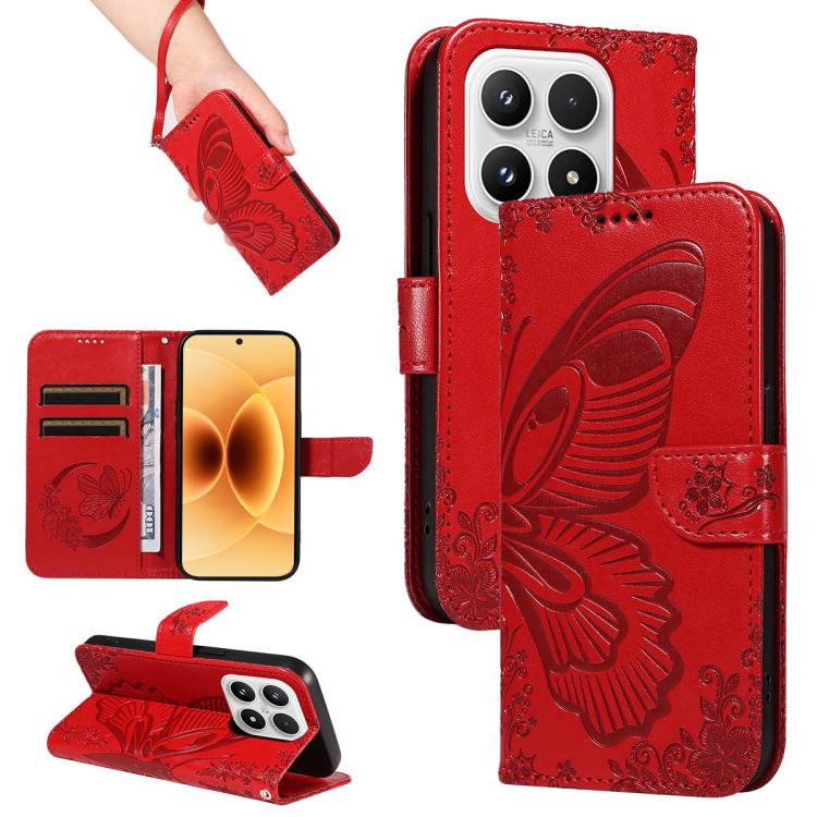 For Xiaomi 17 Swallowtail Butterfly Embossed Leather Phone Case(Red)